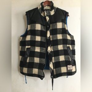 Down vest with leather yoke and 100% wool body, authentic!
